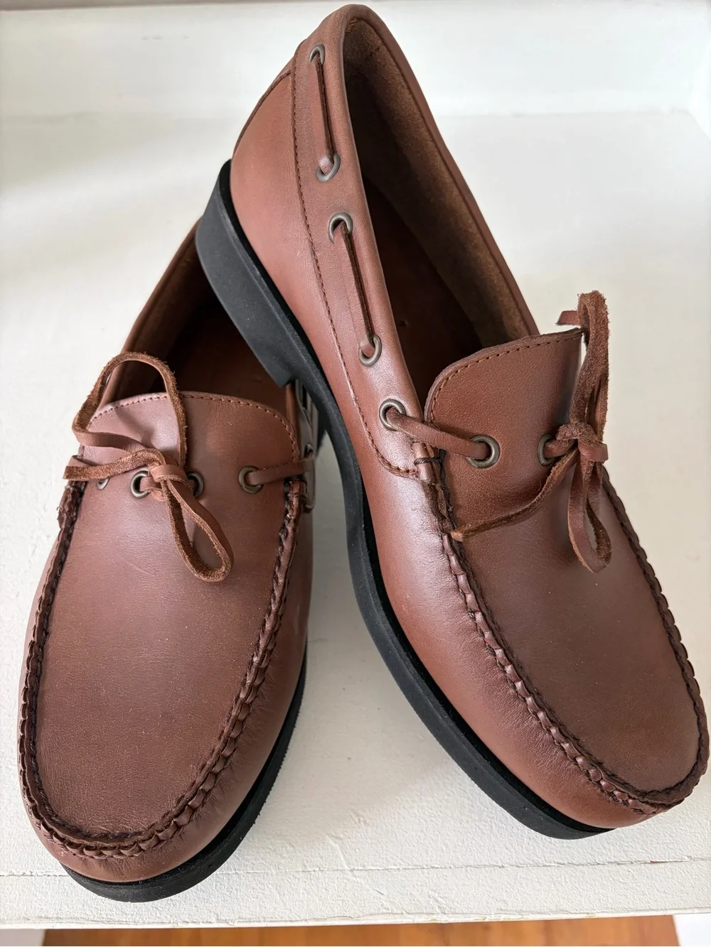 Men's Brown Leather Boat Shoes - Classic Moc Toe Deck Shoes